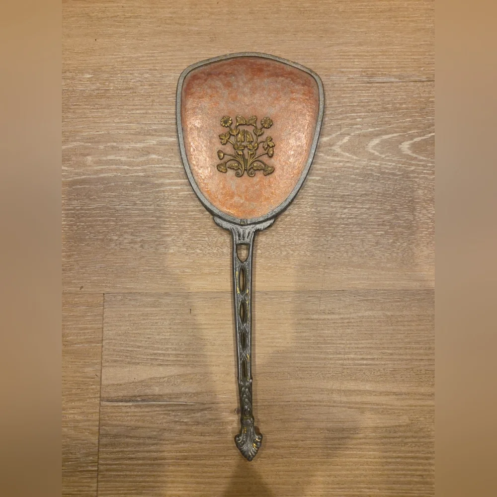 Vintage Ornate Hand Mirror Vanity Decor Floral Handle Hollywood Heavy